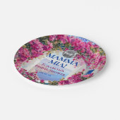 Aquarell-Rosa-Blumen-Blau-Fliesen-Disco-Kugel Pappteller (Schrägansicht)