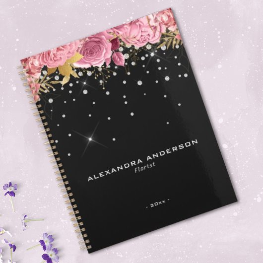 Aquarell-Rosa-Blumen-Blumen-Diamant-Glitter Planer