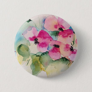 Aquarell-Rosa-Blumen Button