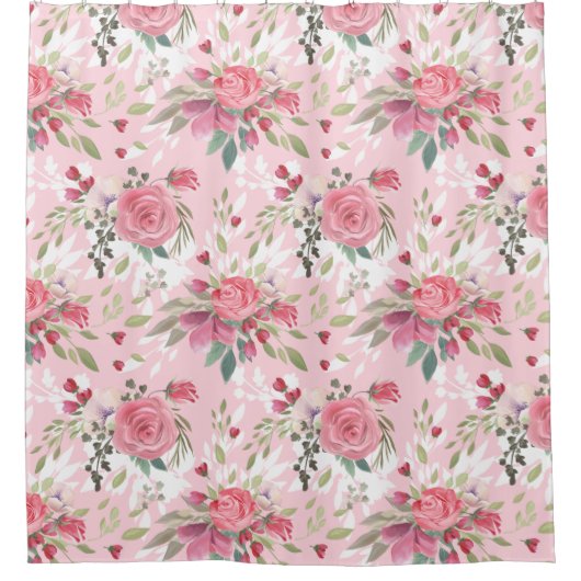 Aquarell-rosa Blumen Duschvorhang (Vorderseite)