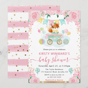 Aquarell Rosa Blumen Fuchs Baby Shower Einladung