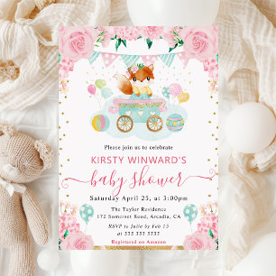 Aquarell Rosa Blumen Fuchs Baby Shower Einladung