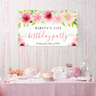 Aquarell-Rosa-Blumen-Geburtstagsfeier Willkommen Banner