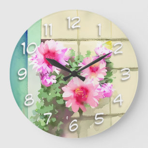 Aquarell-Rosa-Blumen Große Wanduhr
