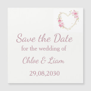 Aquarell-Rosa-Blumen-Herz-Hochzeit Magnetkarte