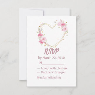 Aquarell-Rosa-Blumen-Herz-Hochzeit-RSVP RSVP Karte