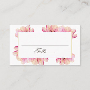 Aquarell rosa Blumen Hochzeit. Gartenblumen Platzkarte