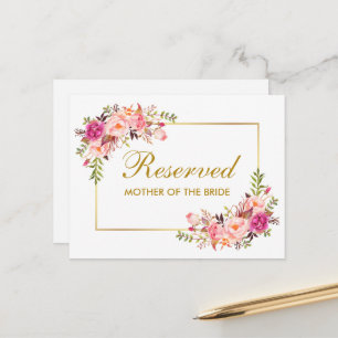 Aquarell-Rosa-Blumen-Hochzeit-Große-Reserviert-Kar Postkarte