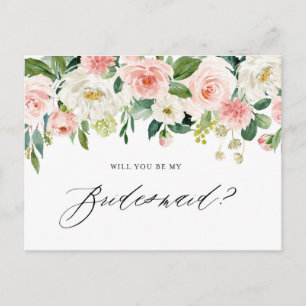 Aquarell-Rosa-Blumen Hochzeitsbrautjungfer Einladungspostkarte