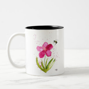 Aquarell rosa Blumen Hummel Zweifarbige Tasse