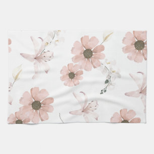 Aquarell-Rosa-Blumen-Kunst Geschirrtuch