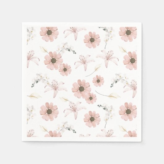 Aquarell-Rosa-Blumen-Kunst Serviette (Vorderseite)