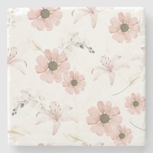 Aquarell-Rosa-Blumen-Kunst Steinuntersetzer (Vorderseite)