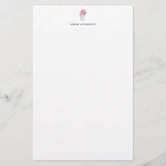 Aquarell-Rosa-Blumen-Mason-Glas personalisiert Briefpapier