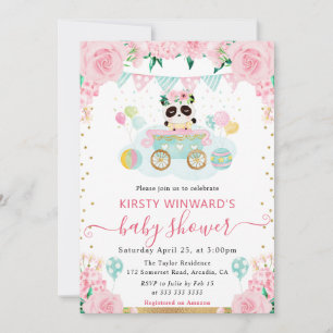 Aquarell Rosa Blumen Panda Babyparty Einladung