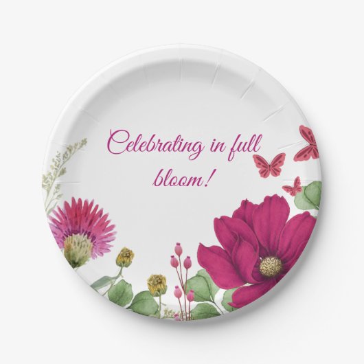Aquarell-Rosa-Blumen-Party-Teller Pappteller (Vorderseite)