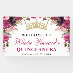 Aquarell Rosa Blumen Quinceanera Banner