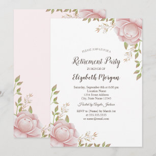 Aquarell-Rosa-Blumen-Ruhestand   Einladung