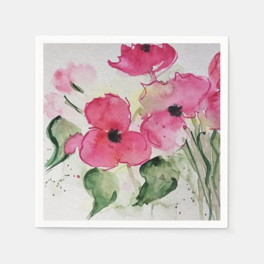 Aquarell rosa Blumen Serviette (Vorderseite)