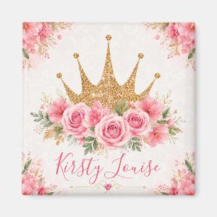 Aquarell-Rosa-Blumen und goldene Tiara Magnet