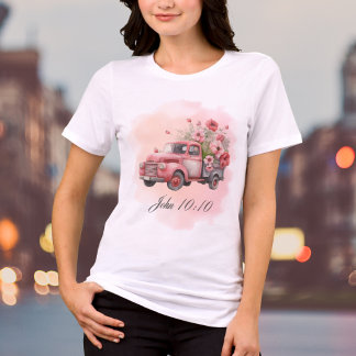 Aquarell Rosa Blumen Vintage LKW Bibelvers Tri-Blend Shirt