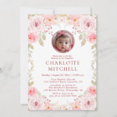 Aquarell Rosa Blumenblume Foto Taufe Einladung (Vorderseite)