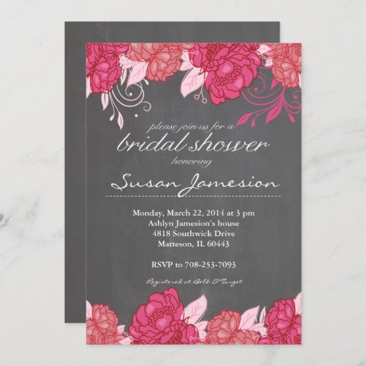 Aquarell Rosa Blumendusche Einladung (Vorne/Hinten)