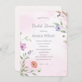 Aquarell Rosa Blumendusche Einladung (Vorne/Hinten)