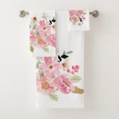 Aquarell Rosa Blumengarten Badhandtuch Set (Insitu)