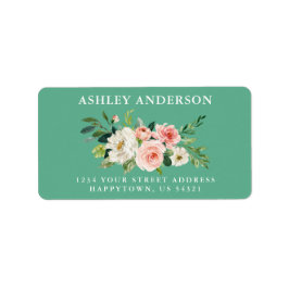 Aquarell Rosa Blumengrün Neo Mint Adresse Adressaufkleber