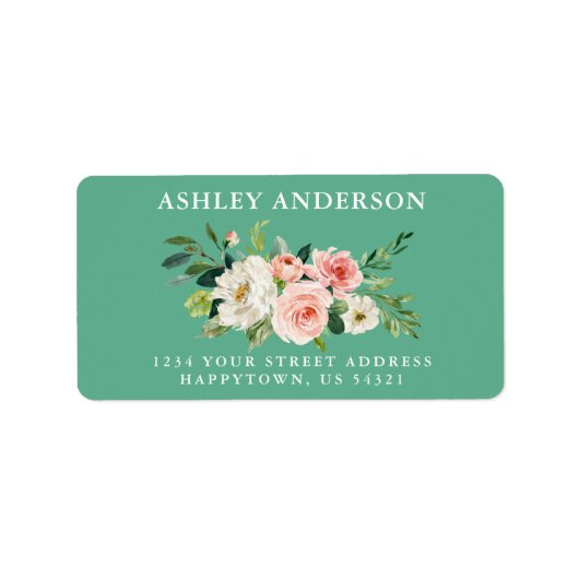 Aquarell Rosa Blumengrün Neo Mint Adresse Adressaufkleber (Vorne)