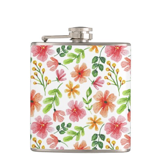 Aquarell-Rosa-Blumenmuster-69677 Flachmann (Vorderseite)