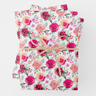Aquarell-Rosa-Blumenmuster  Geschenkpapier Set
