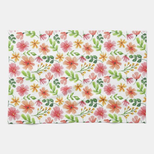 Aquarell-Rosa-Blumenmuster Geschirrtuch (Horizontal)
