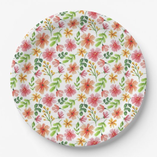 Aquarell-Rosa-Blumenmuster Pappteller (Vorderseite)