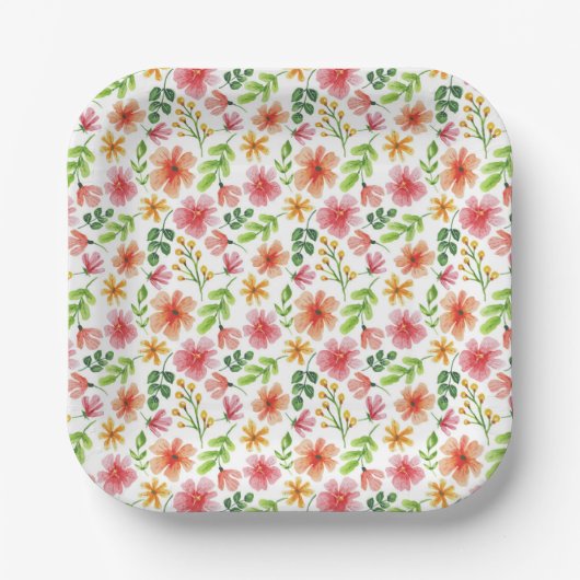 Aquarell-Rosa-Blumenmuster Pappteller (Vorderseite)