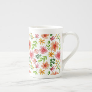 Aquarell-Rosa-Blumenmuster Porzellantasse