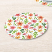 Aquarell-Rosa-Blumenmuster Runder Pappuntersetzer (Angewinkelt)