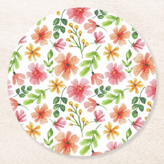 Aquarell-Rosa-Blumenmuster Runder Pappuntersetzer (Vorderseite)