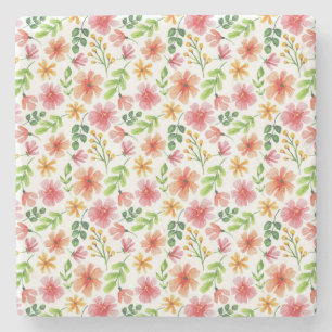 Aquarell-Rosa-Blumenmuster Steinuntersetzer