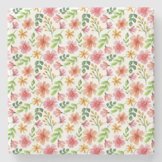 Aquarell-Rosa-Blumenmuster Steinuntersetzer (Vorderseite)