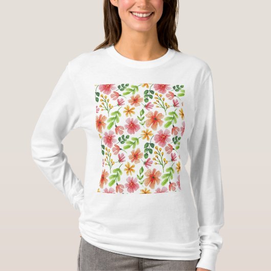 Aquarell-Rosa-Blumenmuster T-Shirt (Vorderseite)