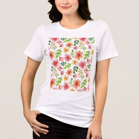 Aquarell-Rosa-Blumenmuster Tri-Blend Shirt (Vorderseite)