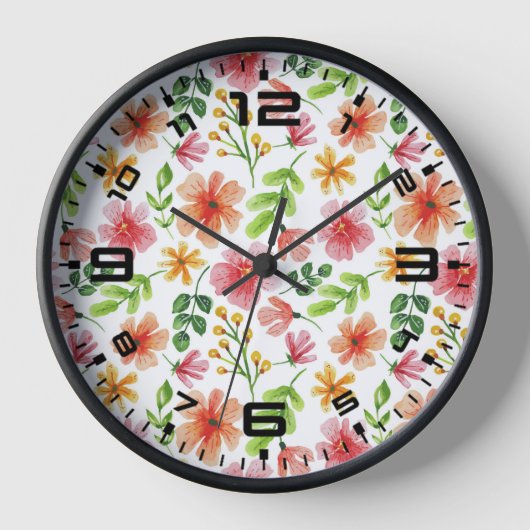 Aquarell-Rosa-Blumenmuster Uhr (Vorderseite)