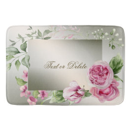 Aquarell Rosa Blumenrahmen Shiny Bronze Elegante Badematte