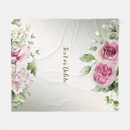 Aquarell Rosa Blumenrahmen Shiny Bronze Elegante Fleecedecke (Vorderseite (Horizontal))