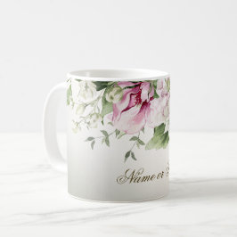 Aquarell Rosa Blumenrahmen Shiny Bronze Elegante Kaffeetasse