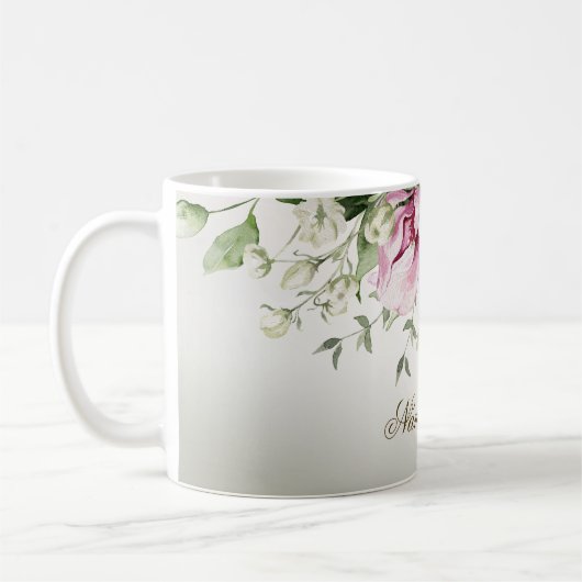 Aquarell Rosa Blumenrahmen Shiny Bronze Elegante Kaffeetasse (Links)