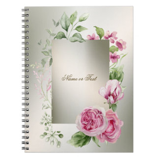 Aquarell Rosa Blumenrahmen Shiny Bronze Elegante Notizblock