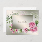 Aquarell Rosa Blumenrahmen Shiny Bronze Elegante Postkarte (Vorne/Hinten)